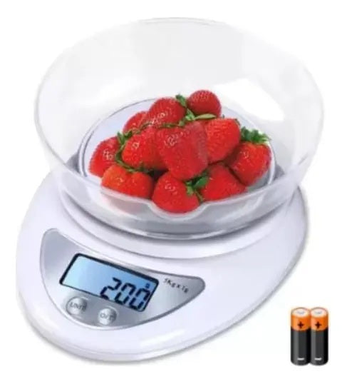 Pesa digital cocina de 1 gr. a 5 kg. Blanca