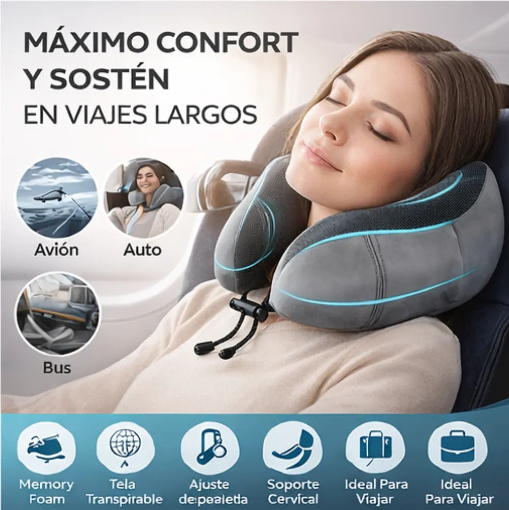 Cojín Cervical Viaje, Con Espuma De Memoria, Gris