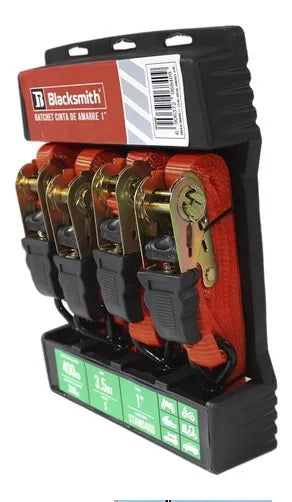 Set 4 Eslingas Blacksmith Amarre Carga 3,5 M 400 Kg Rachet Camioneta