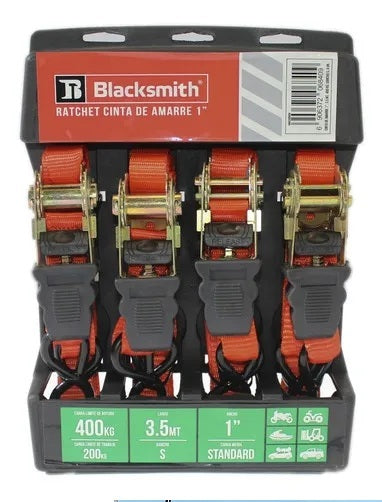 Set 4 Eslingas Blacksmith Amarre Carga 3,5 M 400 Kg Rachet Camioneta