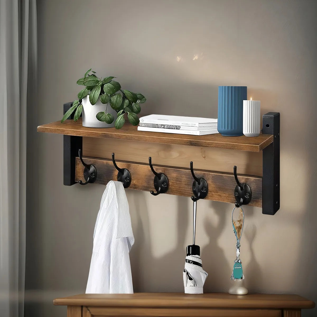 Repisa Flotante Madera Marrón Oscuro Estilo Industrial