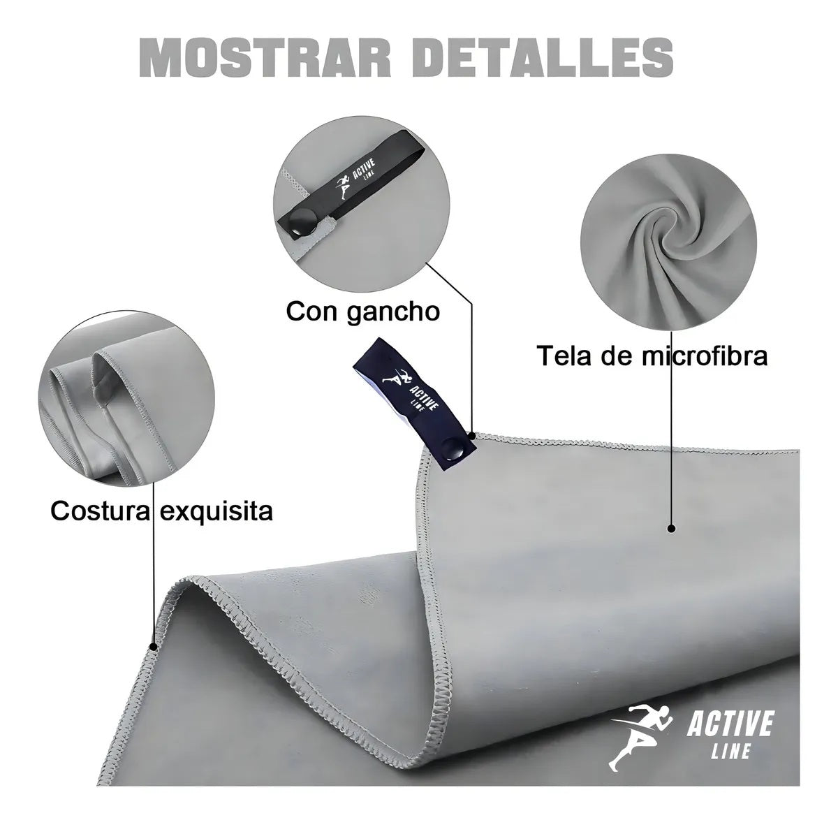 Set de 3 Toallas de Microfibra Gris, con Estuche.